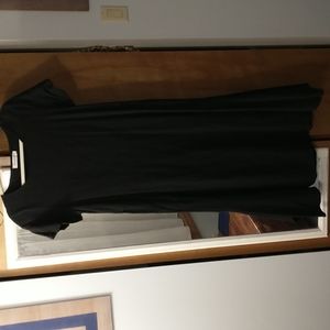 Anysize linen black dress midi length short sleeve semi handkerchief hem